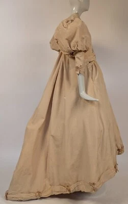 VICTORIAN 19TH C IVORY SILK FAILLE BUSTLE DRESS W PUFF SLEEVES + WATTEAU REAR - Image 1 of 4