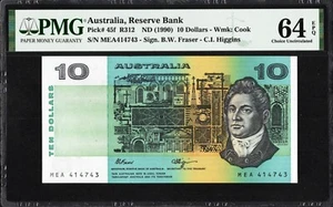 Australia 10 Dollars P45f R312 1990 Fraser Higgins PMG64 UNC EPQ Banknote NICE - Picture 1 of 2