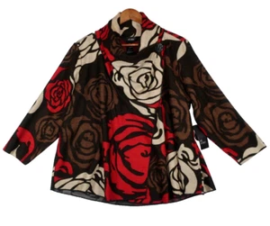 Ali Miles Sweater Size PXL Petite Floral Cowl Swing Wrap Wool NWT Brown Red - Picture 1 of 16