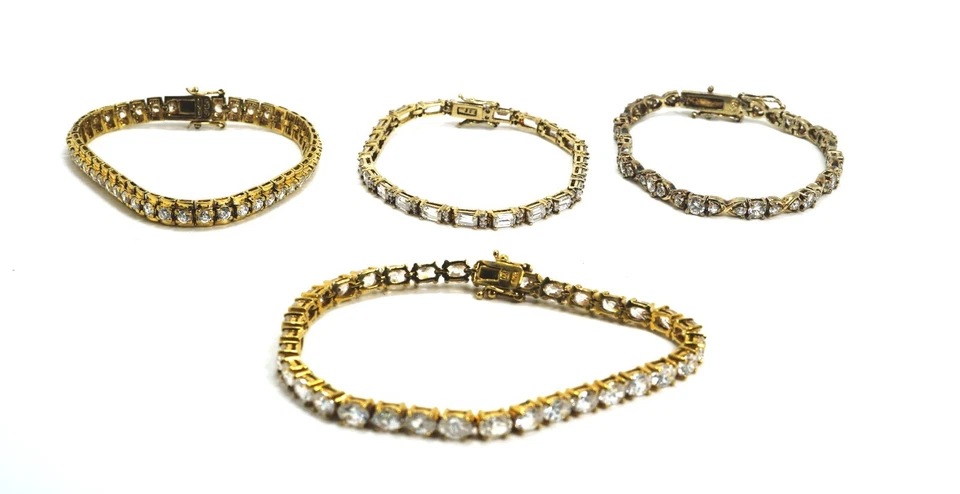 Lote de 4 pulseras de eslabones de circonita cúbica transparente de plata de ley Vermeil Foto 1 de 4