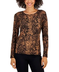 /LX017/ JM Collection Petite Python-Print Buttoned-Cuff Sweater Brown Gr. PL - Bild 1 von 1
