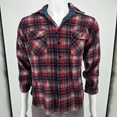 Camisa de campo de lana a cuadros roja/azul cuello acolchado Pendleton vintage de los años 80 (S) *justa Foto 1 de 4