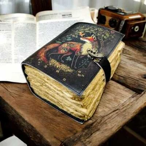 Grimoire Fat Journal Blank spell book Fox Vintage Handmade Leather Journal - Picture 1 of 8