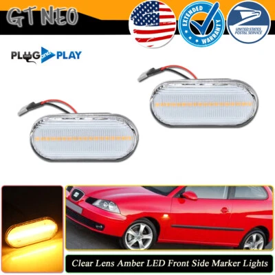 2x Clear LED Side Marker Lights Signal Amber LED For 99-03 Volkswagen New Beetle - Image 1 of 4