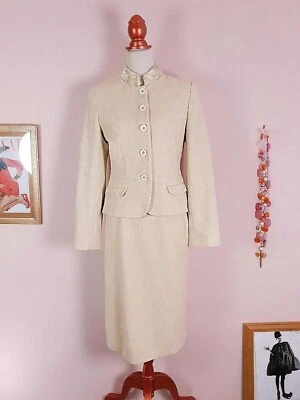 Conjunto de Jaqueta Saia Terno Creme Vintage Laura Ashley Tamanho 10 - Imagem 1 de 4