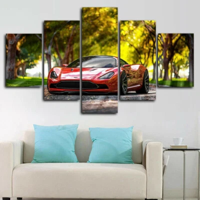 Póster de arte de pared con impresión en lienzo de 5 paneles de coche deportivo de lujo rojo decoración del hogar Foto 1 de 4