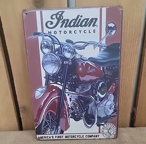 Indian Motorcycle Chief America's First Metal Tin Sign Vintage Rustic Garage New - Picture 1 of 1