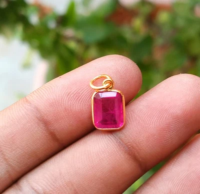 Real 18K Solid Gold Ruby Gemstone Pendant, Handmade Necklace Charm - Image 1 of 4