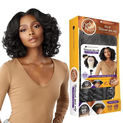Sensationnel 13x6 HD Lace Front Wig 1B Off Black Kinky Edge Synthetic Glueless - Image 1 of 4
