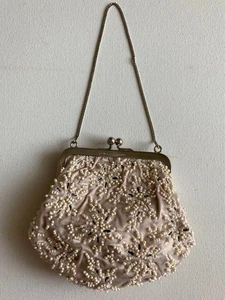 Dolce & Gabbana Beaded Satin Kiss Lock Mini Clutch bag Off White Near Mint Italy - Picture 1 of 9
