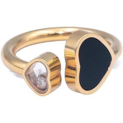 CHOPARD Happy Hearts 18k Rose Gold 0.04CT Diamond and Onyx Ring Size 5.25 - Image 1 of 4