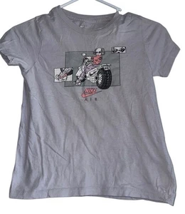 Nike Tee Girls T Shirt Sz S Gray Dog Motorcycle Nike Air Short Sleeve - Picture 1 of 6