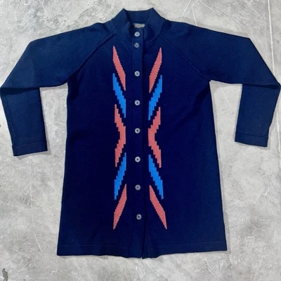 Pendleton Aztec Inspired - Merino Wool - Long Cardigan - Graphic Women’s XL Navy - Image 1 of 4