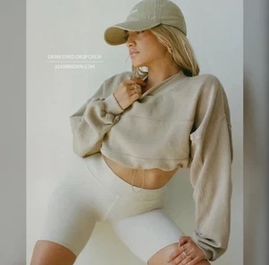 Joah Brown Kordelzug Crop Rundhalsausschnitt hellbraun Einheitsgröße Athleisure Lounge USA Blogger B1 - Bild 1 von 5