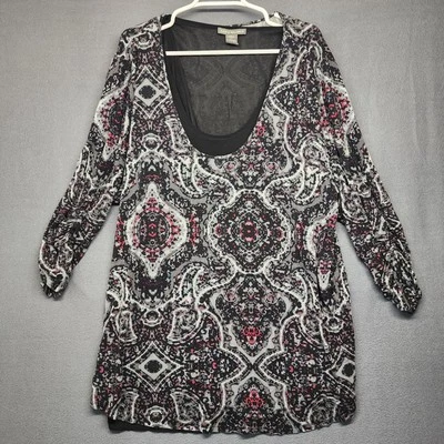 Kate & Mallory Top Women 3X Black Geometric Double Layer Stretch  - Image 1 of 4