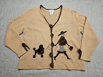 Cárdigan suéter Mandal Bay para mujer XL color tostado apliques de caniche imitación piel botón delantero Foto 1 de 4