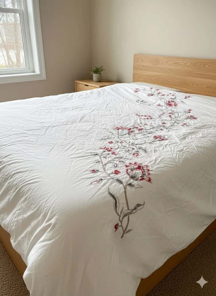 IKEA Rodbinka Queen Duvet Cover White Red Floral Cottagecore Bedding - Image 1 of 4