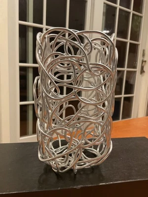 Alessi Fratelli Campana Silver Anodized Aluminum Wire Basket /Vase 6-5/8" Tall - Image 1 of 4