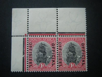 Sudáfrica 1929 1d negro y carmín oficial SGO8 UM/MNH par de esquinas Foto 1 de 2