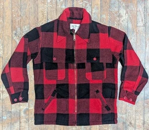 Vtg 60's LL Bean Red Black Buffalo Plaid Check Wool Mackinaw Hunting Jacket Sz M - Picture 1 of 10