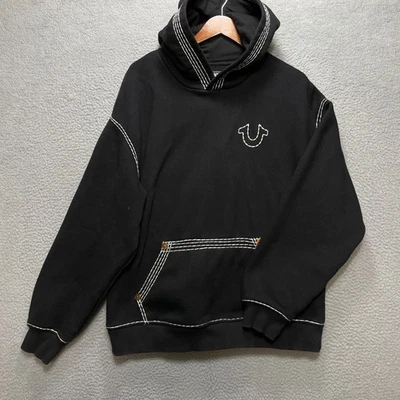 TRUE RELIGION Buda Sudadera con Capucha Para Hombres M Negra Puntada en Contraste Pullover Sudadera Foto 1 de 4