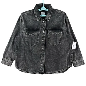 NWT Sonoma Women's Wash Black Shirt Jacket Size XXL Snap Button Down Flap Pocket - Picture 1 of 14