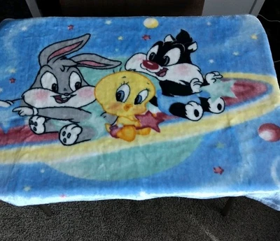 VINTAGE Warner Bros Baby Looney Tunes Blanket Sylvester Bugs Bunny Tweety Bird - Image 1 of 4