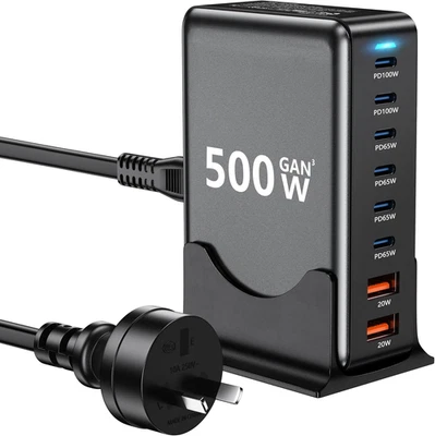 500W GaN III USB-C Charger 8-Port Fast Charging Station Portable Hub - image 1 of 4
