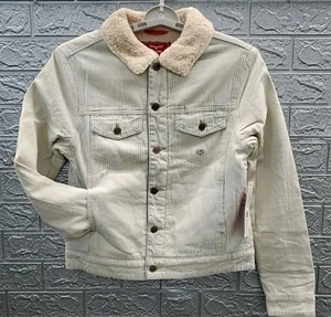 New Kimes Ranch Button Up Striped Destroyed Wash Denim Jacket Blue/White Sz Med - Picture 1 of 8