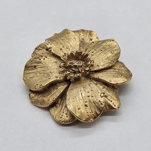 Vintage E. Pearl Gold Tone Flower W/ Water Rain Drops Brooch Pin Signed Fashion  - Picture 1 of 7