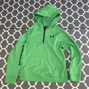 Under Armour Boy's Sweatshirt Size YLG 1/4 Zip Neon Green Black ColdGear Fleece - Picture 1 of 10