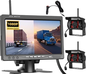 7" Monitor Wireless Dual Rear View Backup Camera System for Bus Truck RV Trailer - Picture 1 of 24