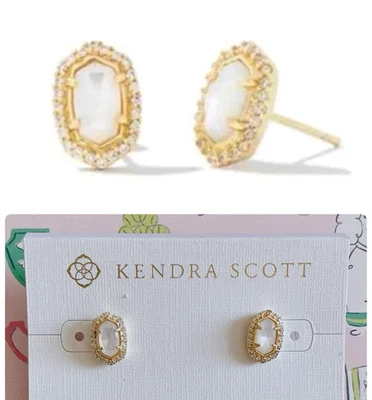 Kendra Scott 'Cade' Mother of Pearl & CZ Stud Earrings, Silvertone or Goldtone - Image 1 of 4