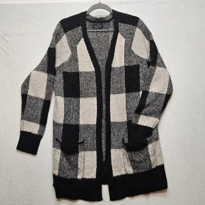 Lucky Brand Sweater Women's Size Medium Black/White Buffalo Plaid Cardigan 80318 - Picture 1 of 7