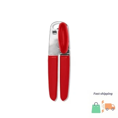 Abridor de latas con mango suave de acero inoxidable OXO rojo: herramienta de cocina manual Foto 1 de 3