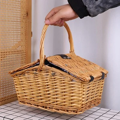 Wicker Picnic Basket Storage Basket Countryside Rustic Sturdy with Lid and - Image 1 of 4