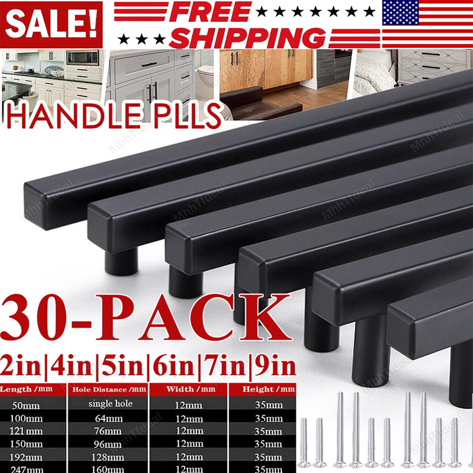 30Pack Matte Black Kitchen Cabinet Pulls Stainless Steel Drawer T Bar Handles US - Image 1 of 4