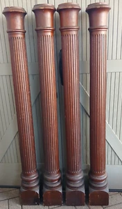 Set of (4) Antique 54-1/4" Architectural Salvage Solid Wood Corinthian Columns - Picture 1 of 19