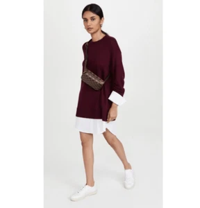 Cinq a Sept Santina Dress Burgundy Red Shirt Sleeves/Hem Sweater Dress Womens XS - Picture 1 of 14