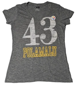 PITTSBURGH STEELERS #43 TROY POLAMALU Women XL Heather V-Neck T-Shirt EUC - Picture 1 of 13