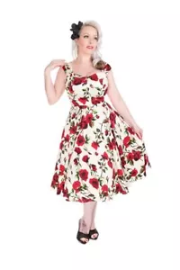 H&R London Vintage Rose Swing Day Sun Empire Kleid Pinup 1950er Jahre Stil Blumenmuster - Bild 1 von 3