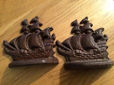 VINTAGE SPANISH GALLEON SHIP BOOKENDS, DOORSTOPPER CAST IRON NAUTICAL
