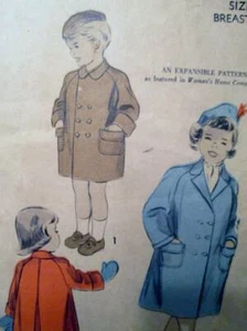 Vtg ADVANCE 5466 CHILD COAT BOY GIRL Pattern Sewing 1950s UNCUT UNPRINTED Sz6 B2 - Picture 1 of 3