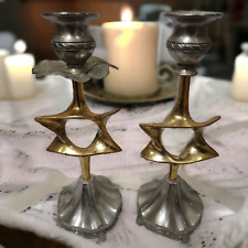Pair of Silver & Gold Plated Candlestick Star of David Ornate Candle Holder Rare