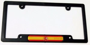 Spain Spanish flames Flag Black Plastic Car License plate frame dome decal - Imagen 1 de 2