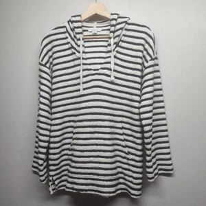 O'Neill Hoodie Women Size M Blue Cream Stripes Long Sleeve Pockets Beachy Fall - Picture 1 of 10