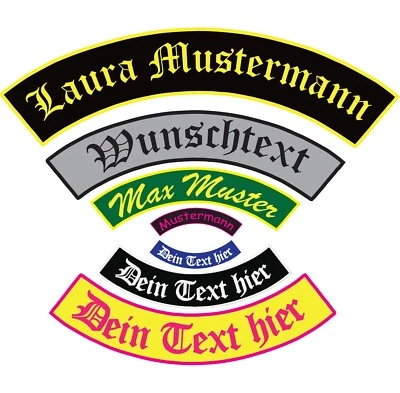 100% Namensschild Aufnäher Bogen oben unten gestickt Wunschtext Biker MC Kutte Patch