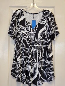 ALLEGRACE Women's Blouse Henley V Neck Button Up Tunic Top Size 1X - Picture 1 of 6