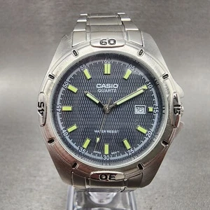 Casio MTP-1244 Dive Watch Men 41mm Black Dial Silver Tone Date Round New Battery - Picture 1 of 11