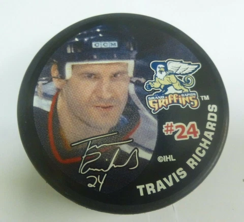 GRAND RAPIDS GRIFFINS Travis Richards hockey puck picture IHL ahl new in package Cover
